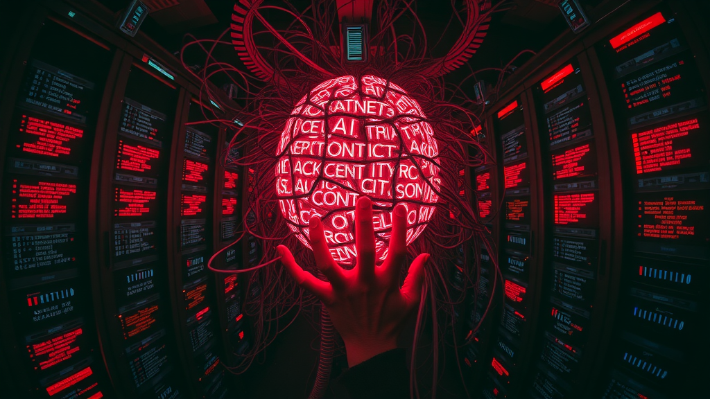 Overloaded AI system with excessive context data causing errors, illustrating common pitfalls in context engineering