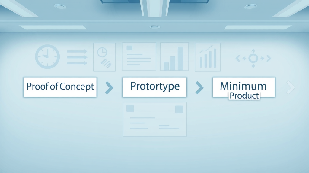 Diagram showing the order: Proof of Concept, Prototype, then Minimum Viable Product for software development projects
