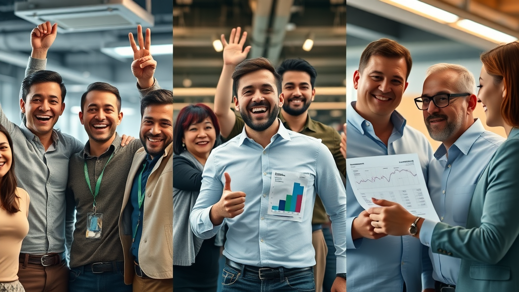 Collage of a startup, SaaS team, and enterprise company celebrating MVP launch and cost-saving results from following proof of concept and prototype best practices