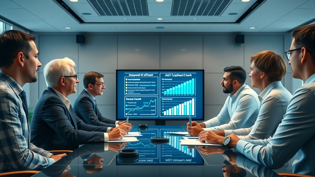 Business leaders discussing AI context optimization results and improved accuracy metrics