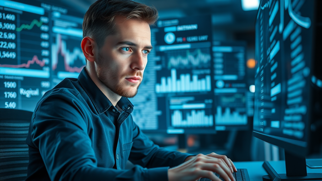 Diligent software engineer working on complex banking software code, BFSI domain expertise in digital banking project